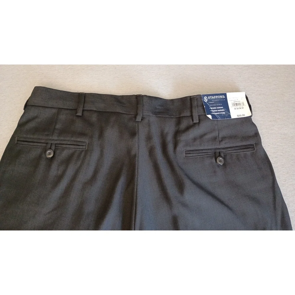 NWT Stafford Essentials Men's Classic Fit Pleated Cuffed Pants Charcoal 34